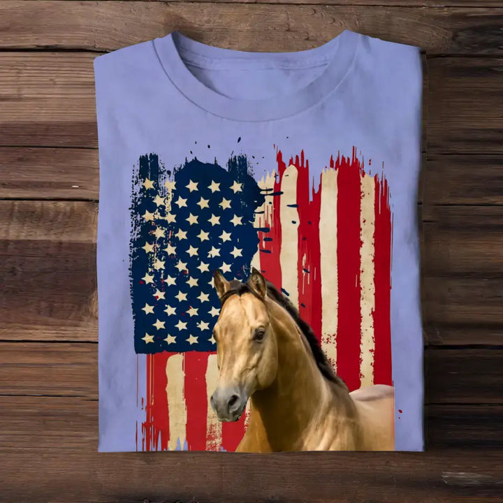 Personalized Upload Your Horse Flag Photo Tshirt Printed