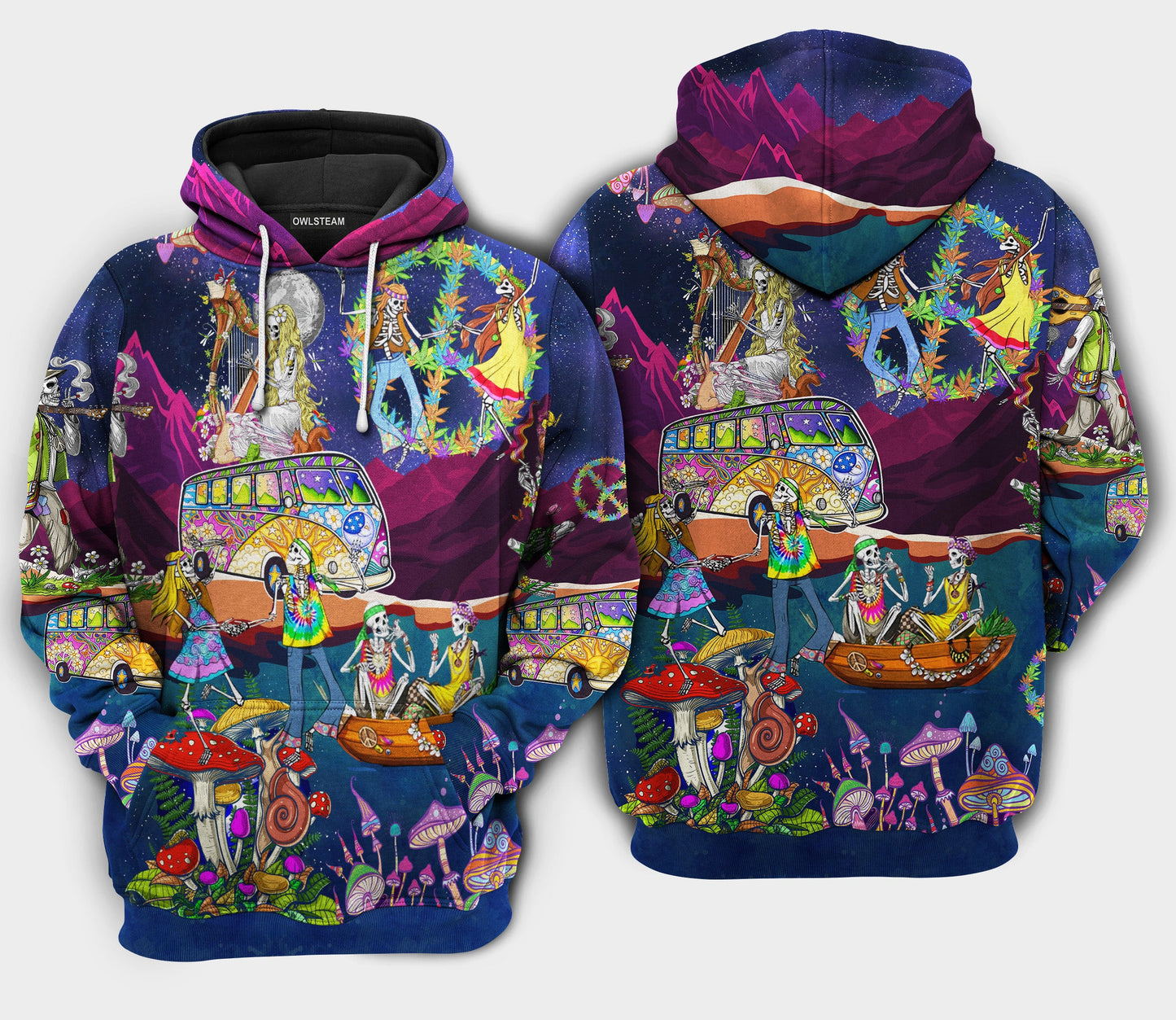 Hippie Skull Couple hoodie 3d printed