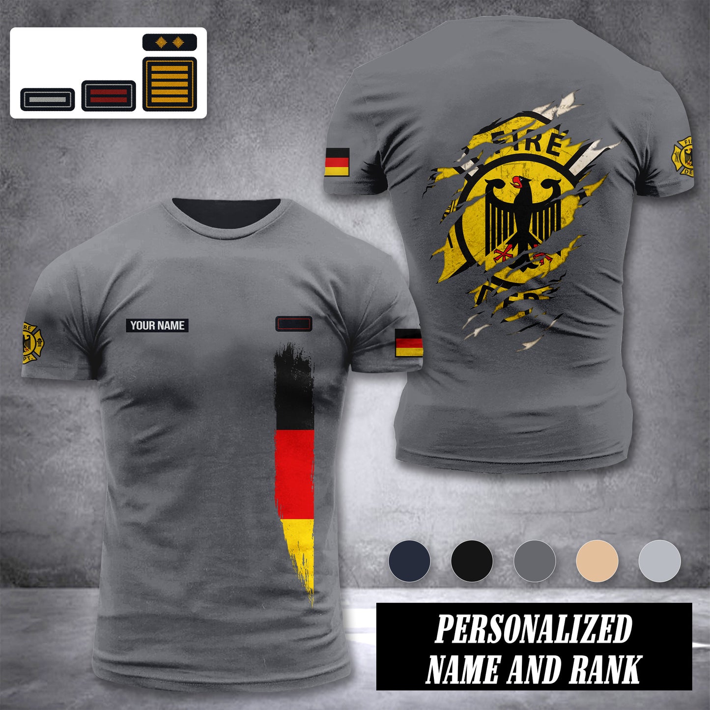 Firefighter Germany customize rank T-shirt