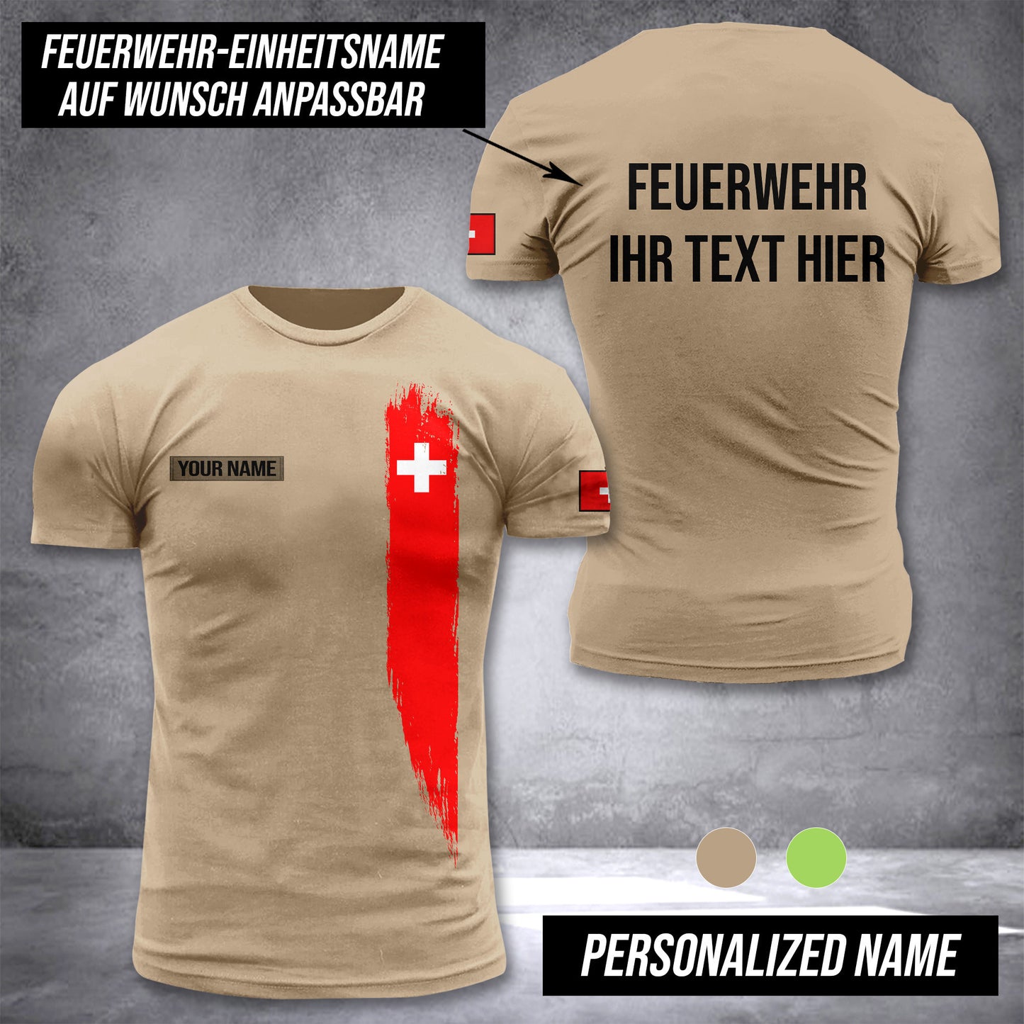 Firefighter Switzerland customize t shirt 3d back