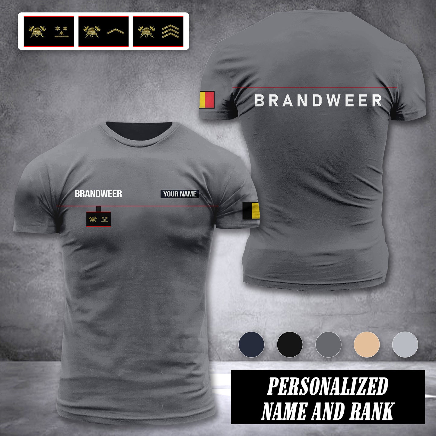 Firefighter Belgium customize ranking T-shirt 2762