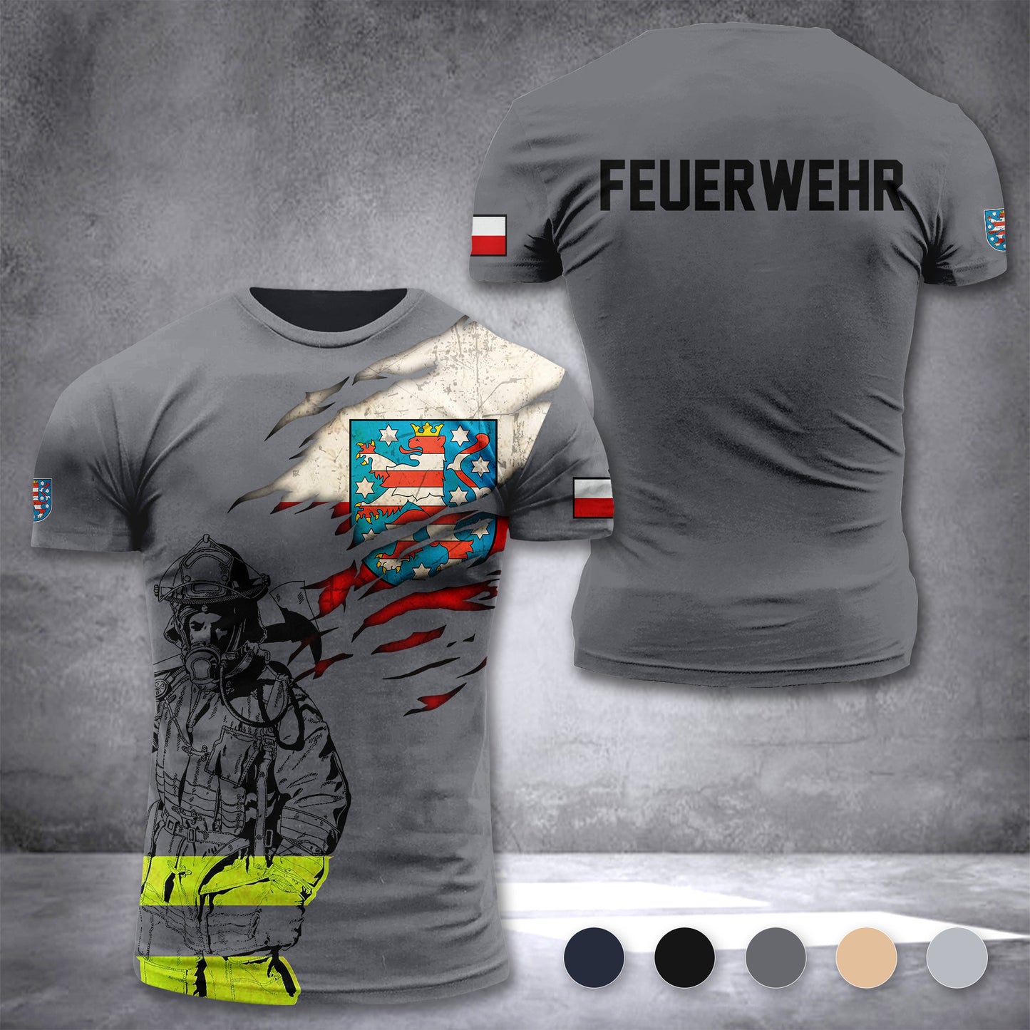 Firefighter Thuringia Germany customize T-shirt 3d 297
