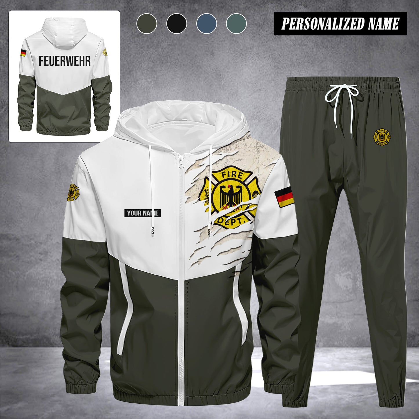 Firefighter Germany Herren Trainingsanzug 2025 – Freizeit Jogginganzug mit Kapuze, Sportjacke & Hose, 2-teiliges Running Set 299