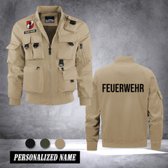 Firefighter Austria custom Herren Bomberjacke – Leichtes Arbeitsjacke mit Stehkragen und Mehreren Taschen
