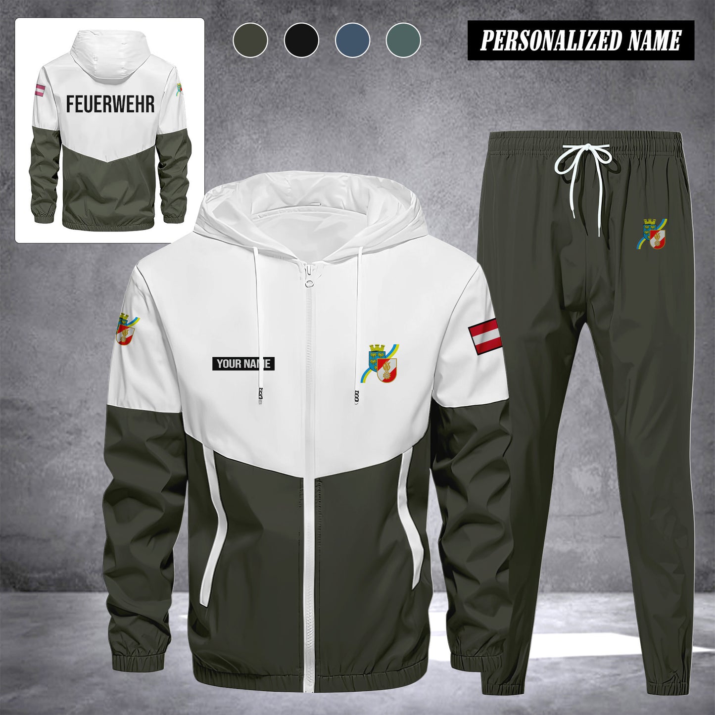 Firefighter Lower Austria Herren Trainingsanzug 2025 – Freizeit Jogginganzug mit Kapuze, Sportjacke & Hose, 2-teiliges Running Set