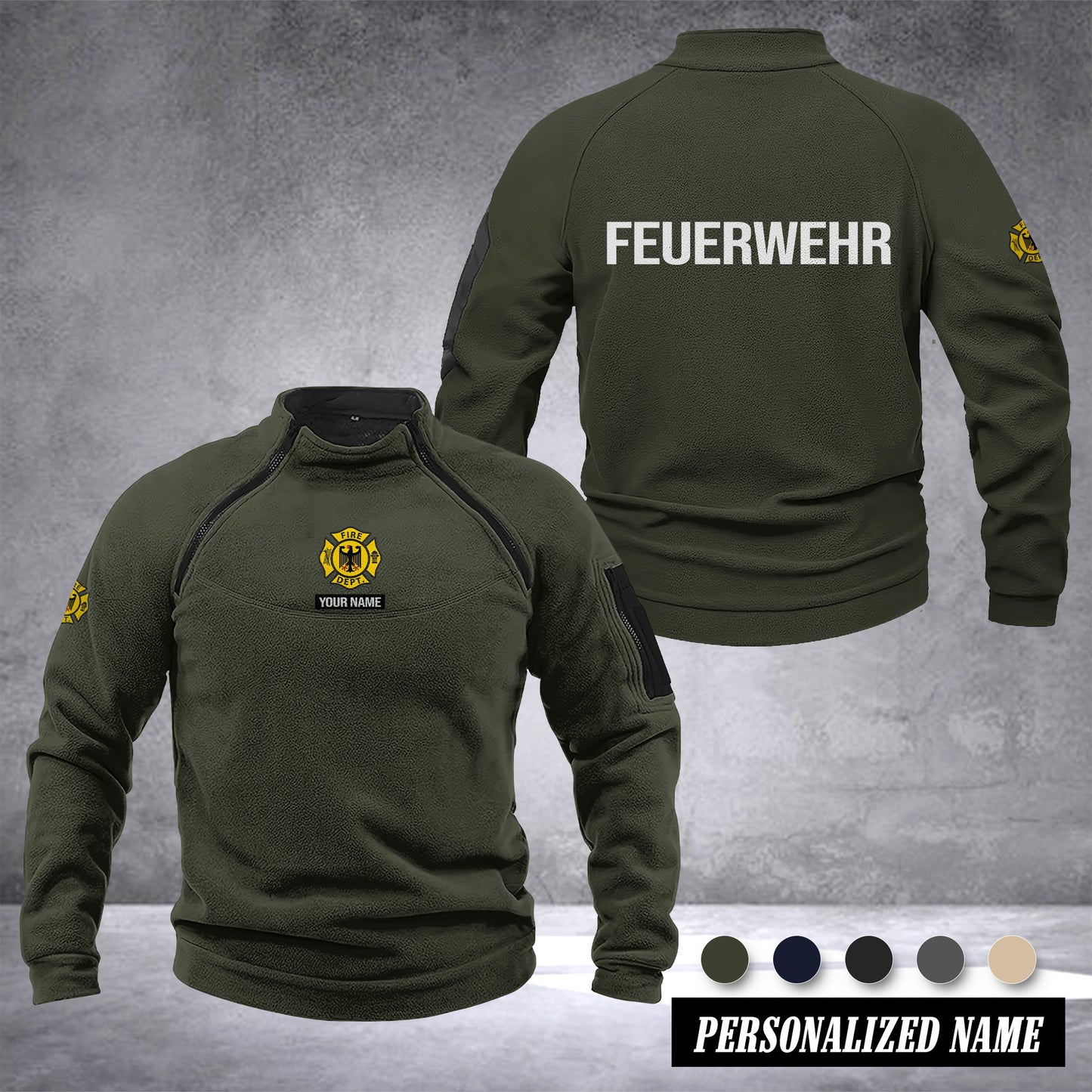 Firefighter Germany Taktischer Herren-Hoodie – Militärischer Outdoor-Pullover mit Reißverschluss, Langarm, Fleecefutter, winddicht und warm