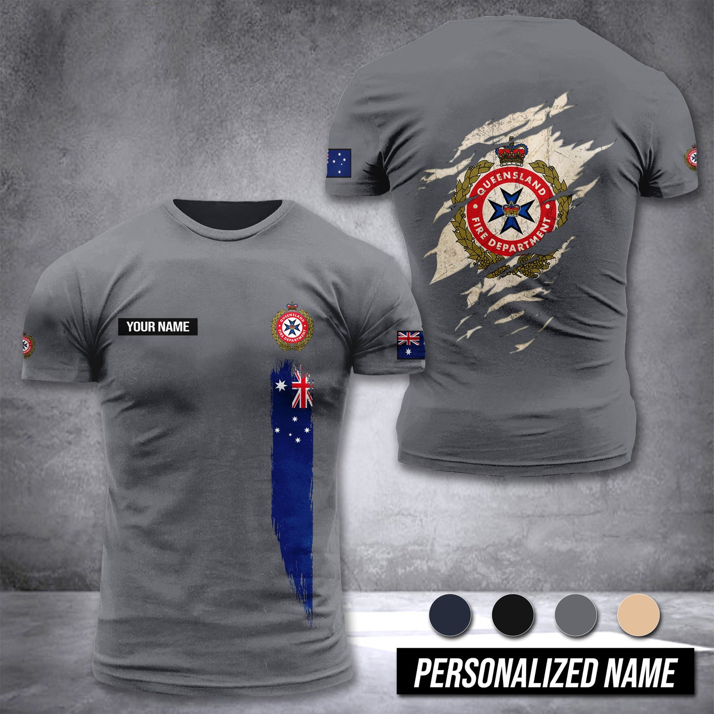 Queensland Fire And Rescue Australian customize T-shirt back