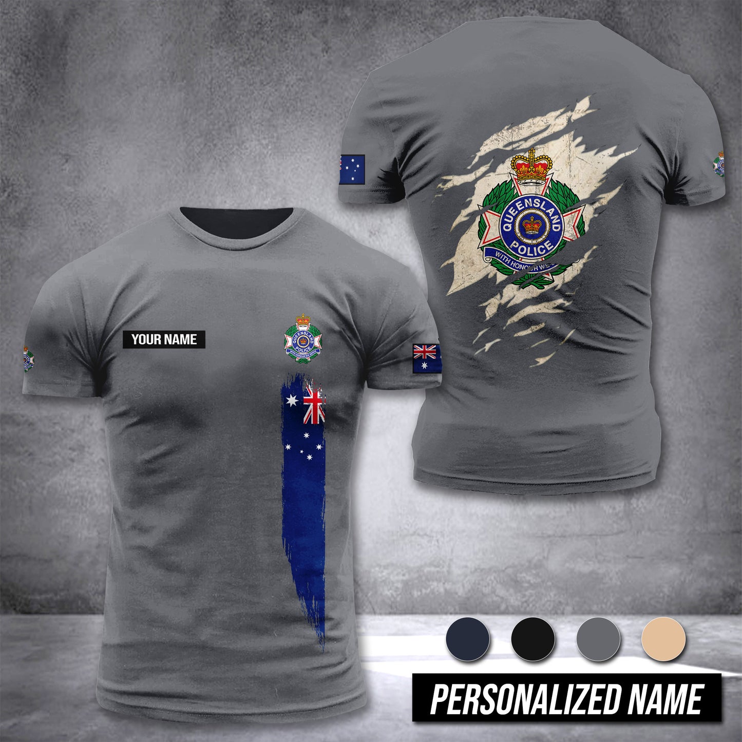 Queensland Police Service Australian customize T-shirt back