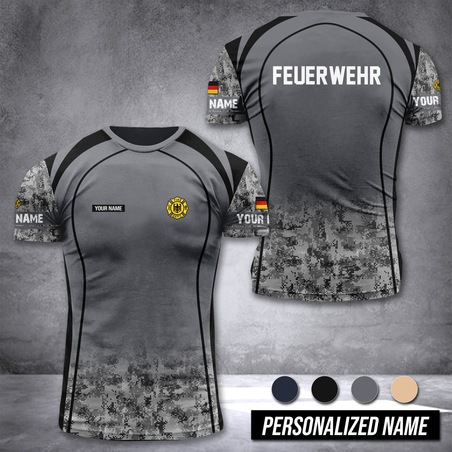 Firefighter Germany customize T-shirt digital camo