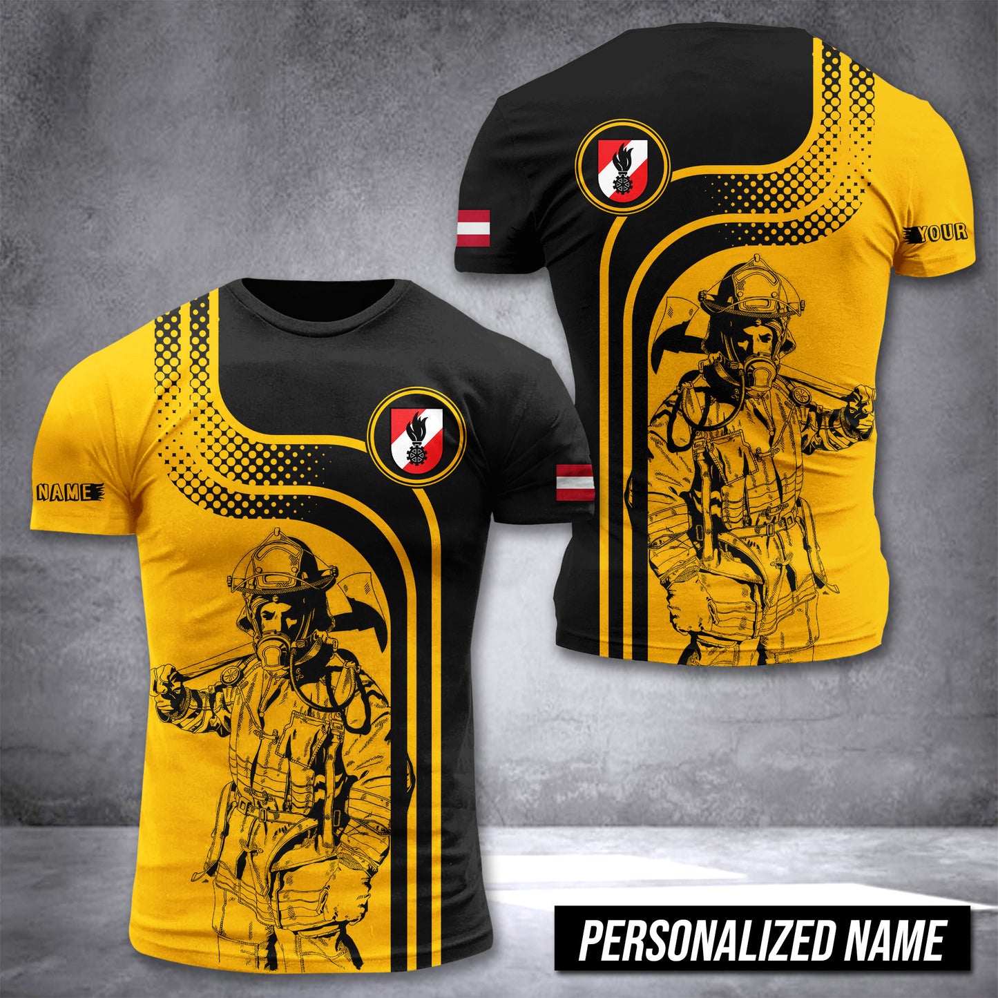 Firefighter Austria customize T-shirt 3d gold