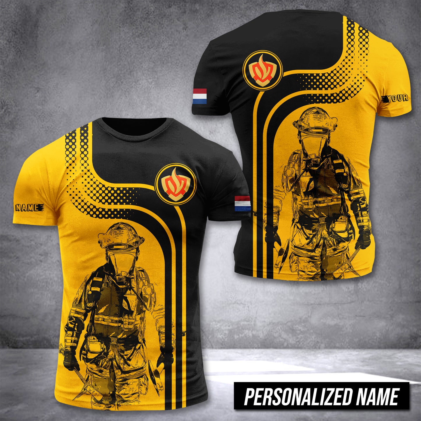 Firefighter Netherlands customize T-shirt 3d gold