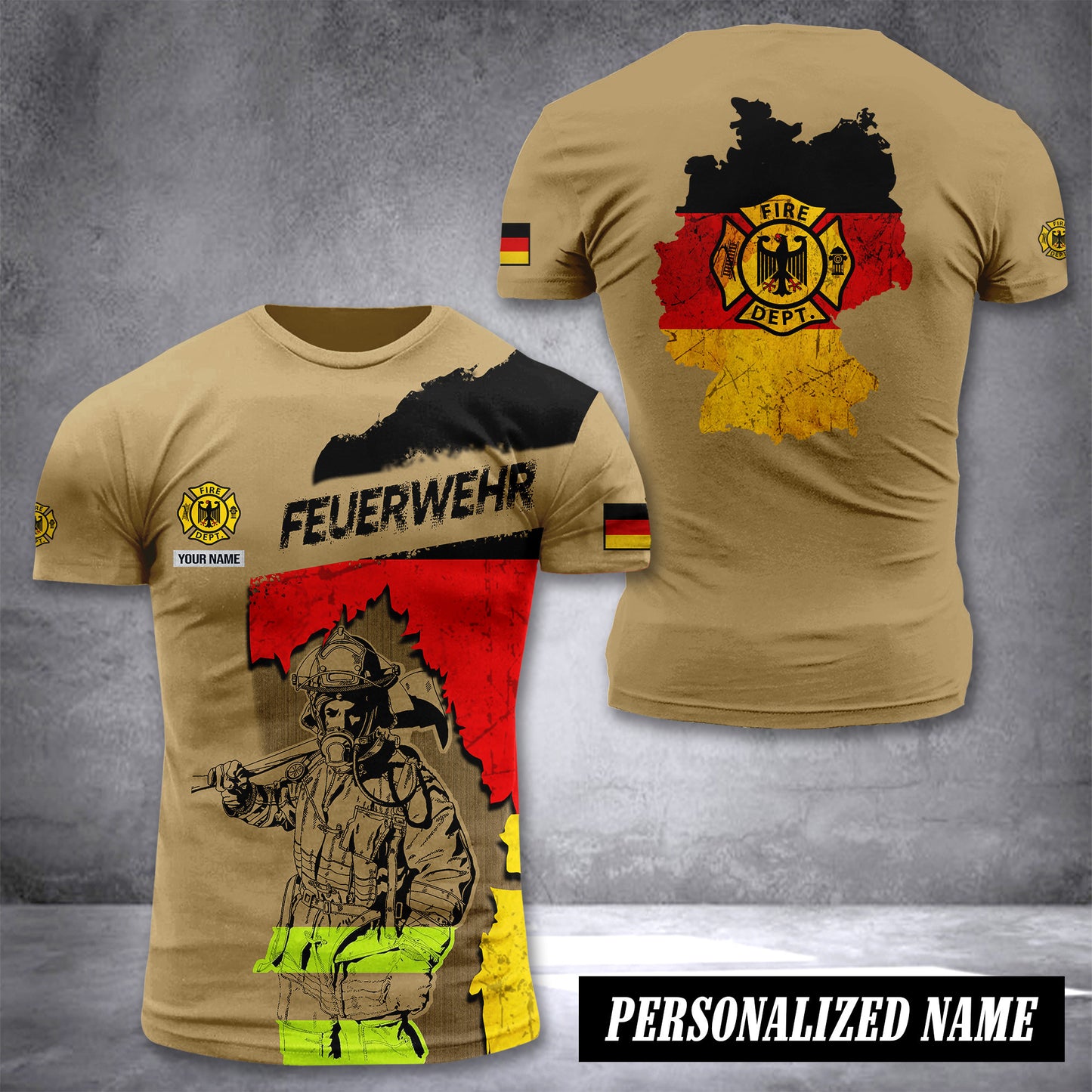 Firefighter Germany customize T-shirt 3d flag icon