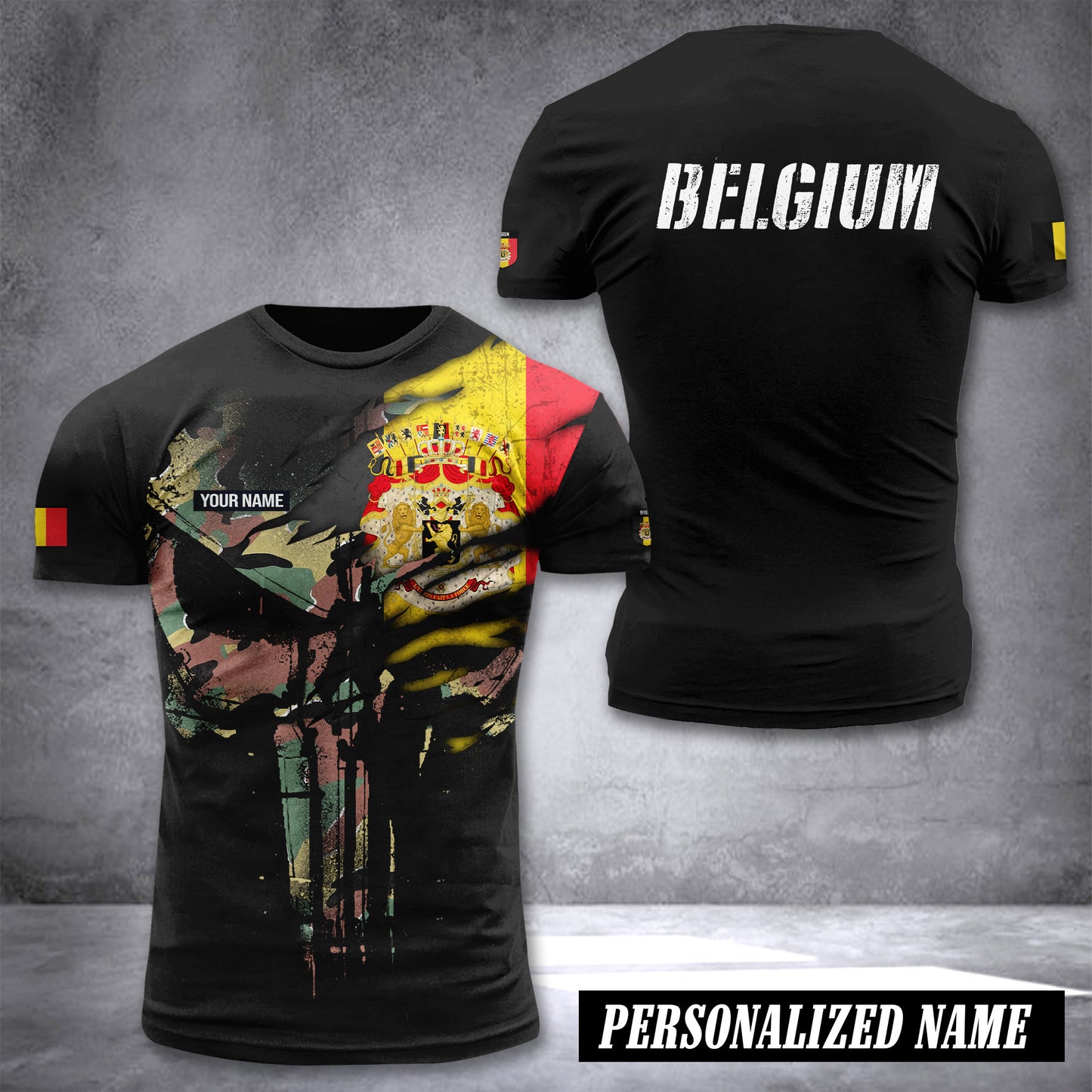 Belgium pun camo flag customize T-shirt