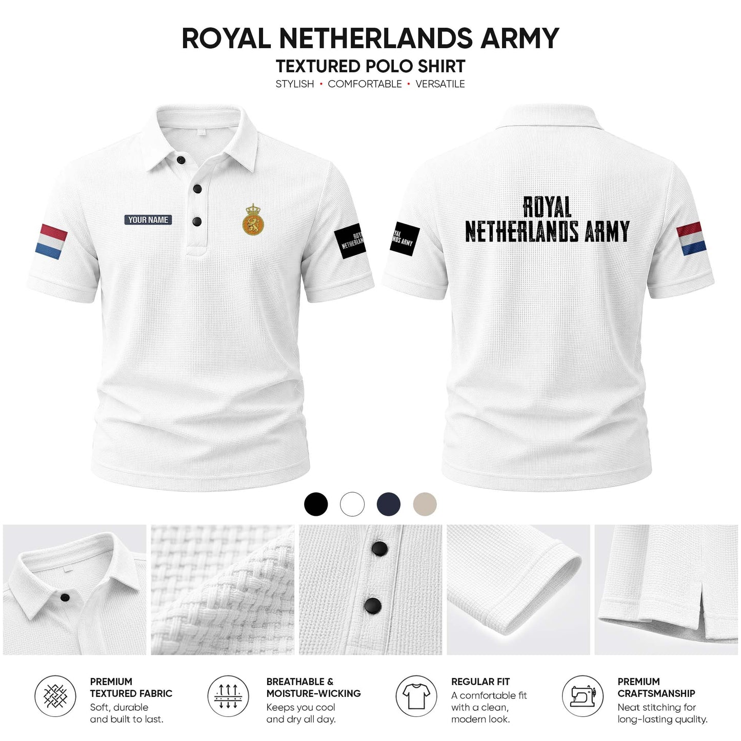 Royal Netherlands Army customize Casual Short Sleeved Bone Flower Solid Color