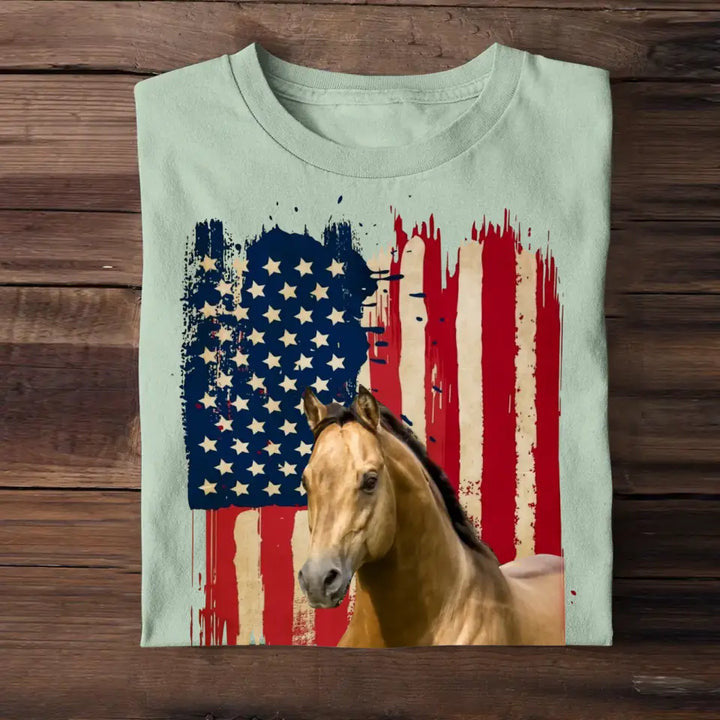 Personalized Upload Your Horse Flag Photo Tshirt Printed