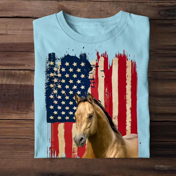 Personalized Upload Your Horse Flag Photo Tshirt Printed