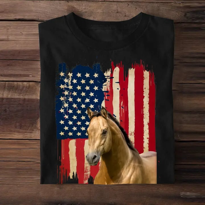 Personalized Upload Your Horse Flag Photo Tshirt Printed