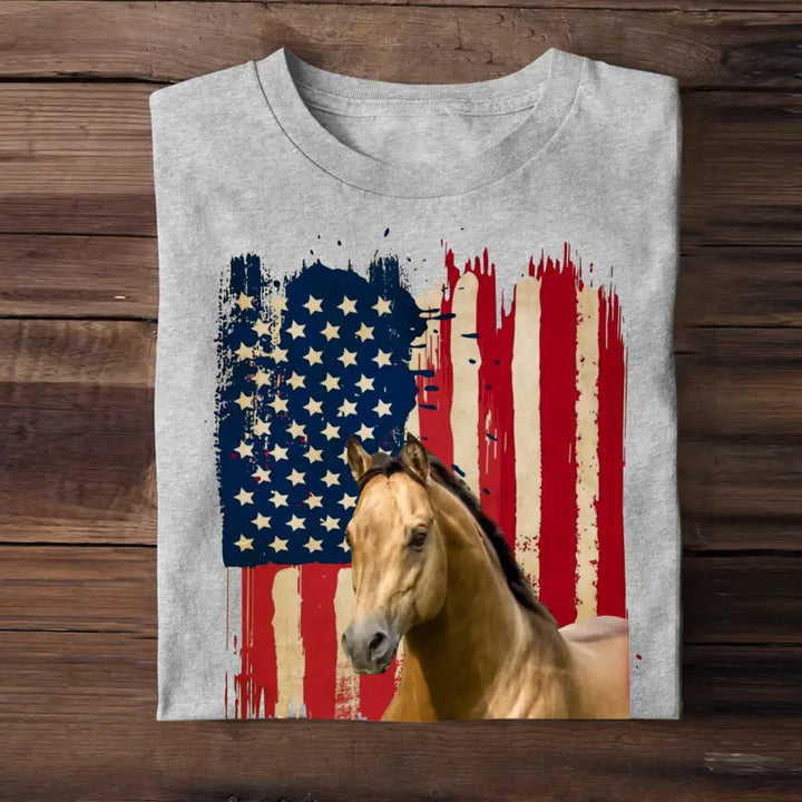 Personalized Upload Your Horse Flag Photo Tshirt Printed