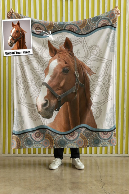 Personalized Upload Your Horse Photo Sherpa or Fleece Blanket Printed