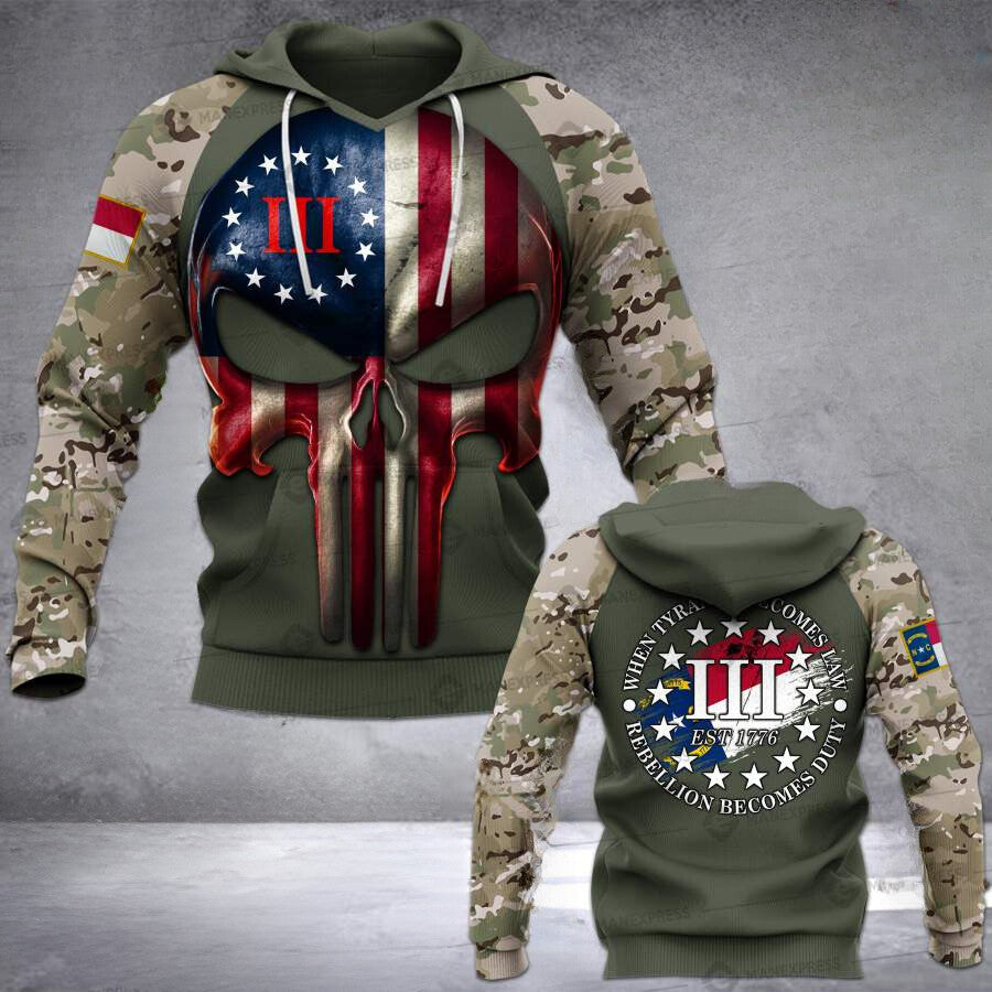 North Carolina HOODIE + T SHIRT 3D DUTY