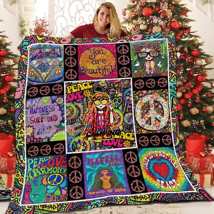 Hippie Peaceful bedding Quilt blankets 3d 004