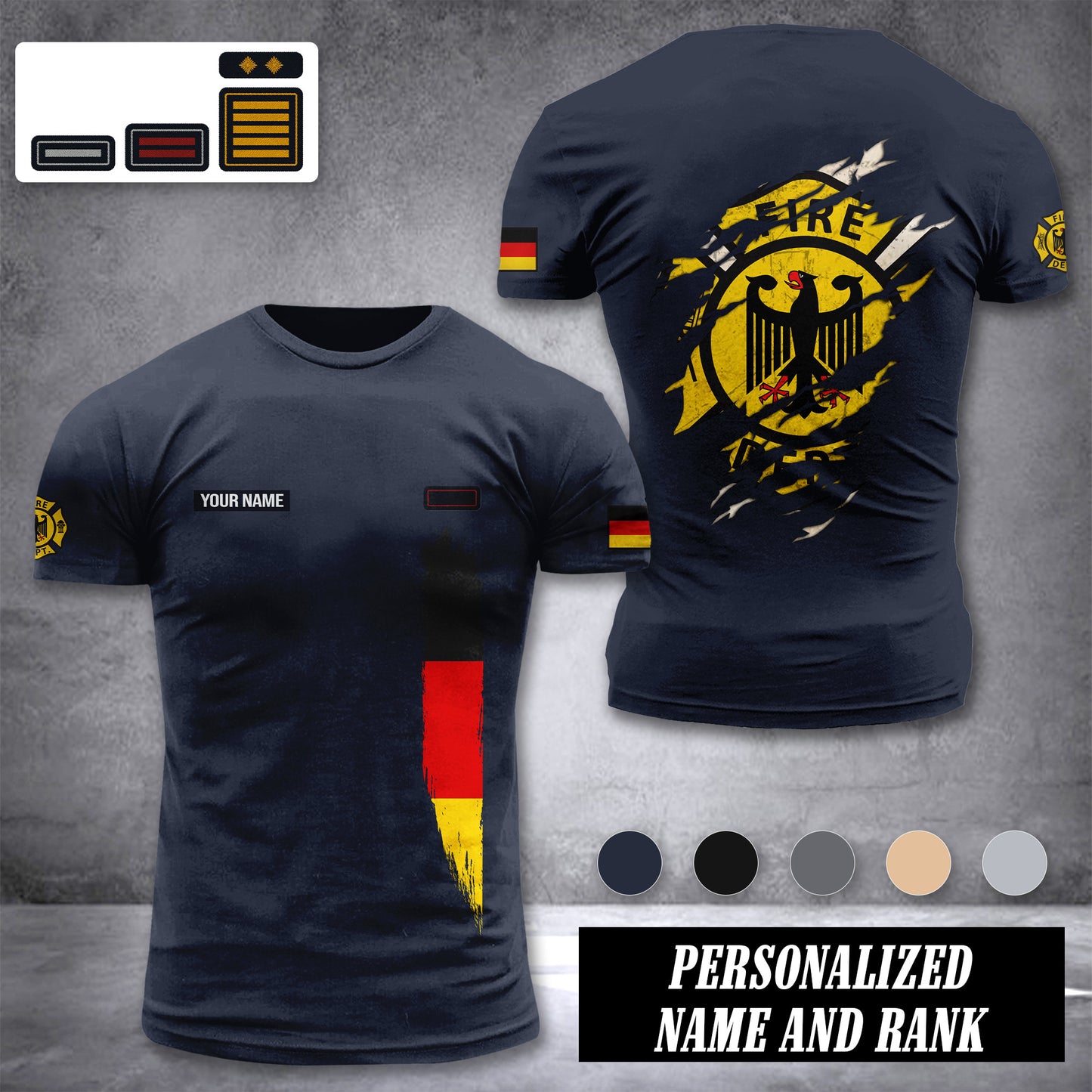 Firefighter Germany customize rank T-shirt