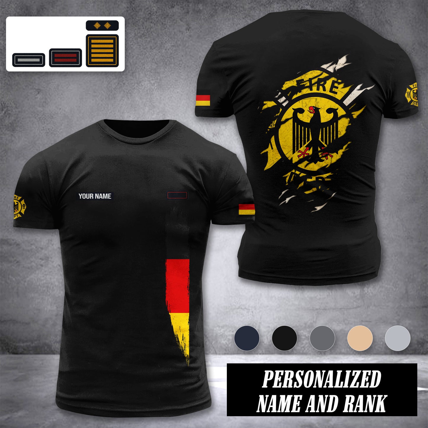 Firefighter Germany customize rank T-shirt