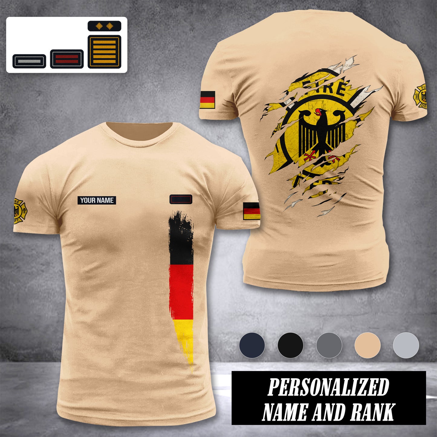 Firefighter Germany customize rank T-shirt