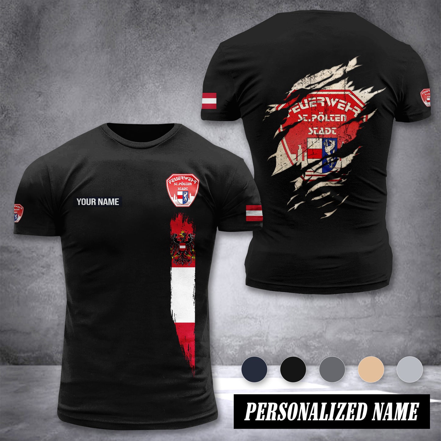 Feuerwehr St. Pölten-Stadt Firefighter Amstetten customize T-shirt back