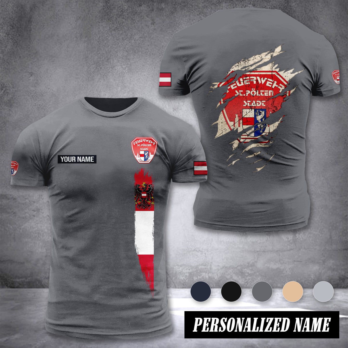 Feuerwehr St. Pölten-Stadt Firefighter Amstetten customize T-shirt back