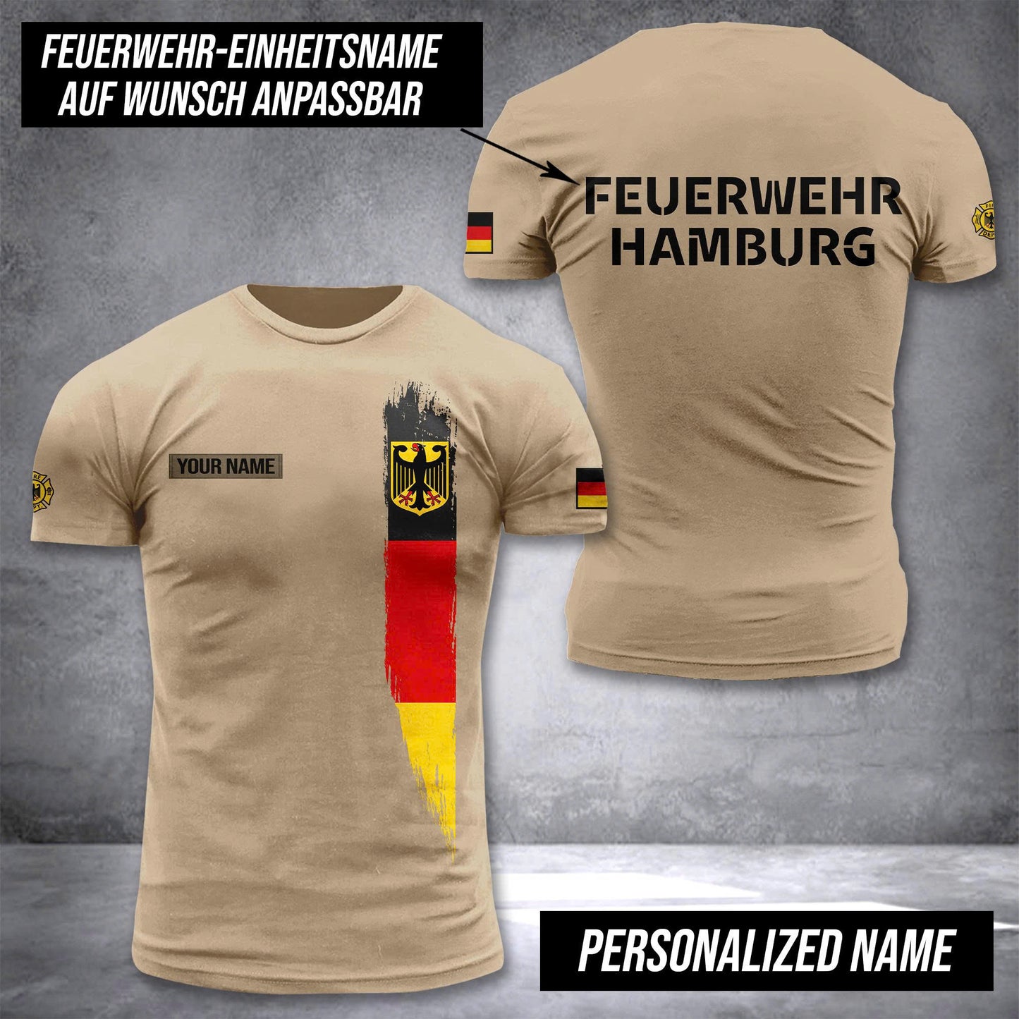 Firefighter Germany customize t shirt 3d back