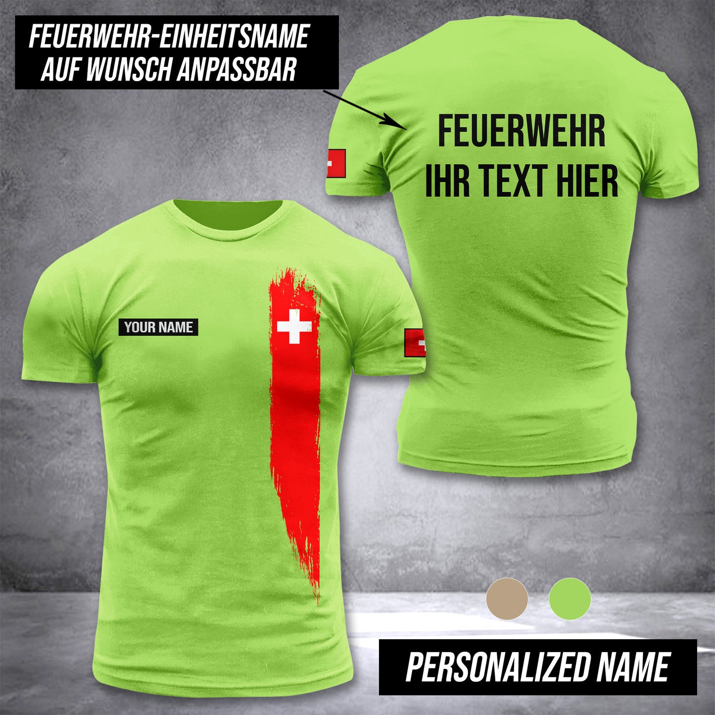 Firefighter Switzerland customize t shirt 3d back