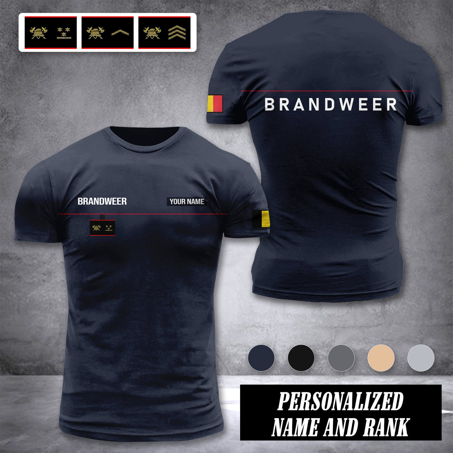 Firefighter Belgium customize ranking T-shirt 2762