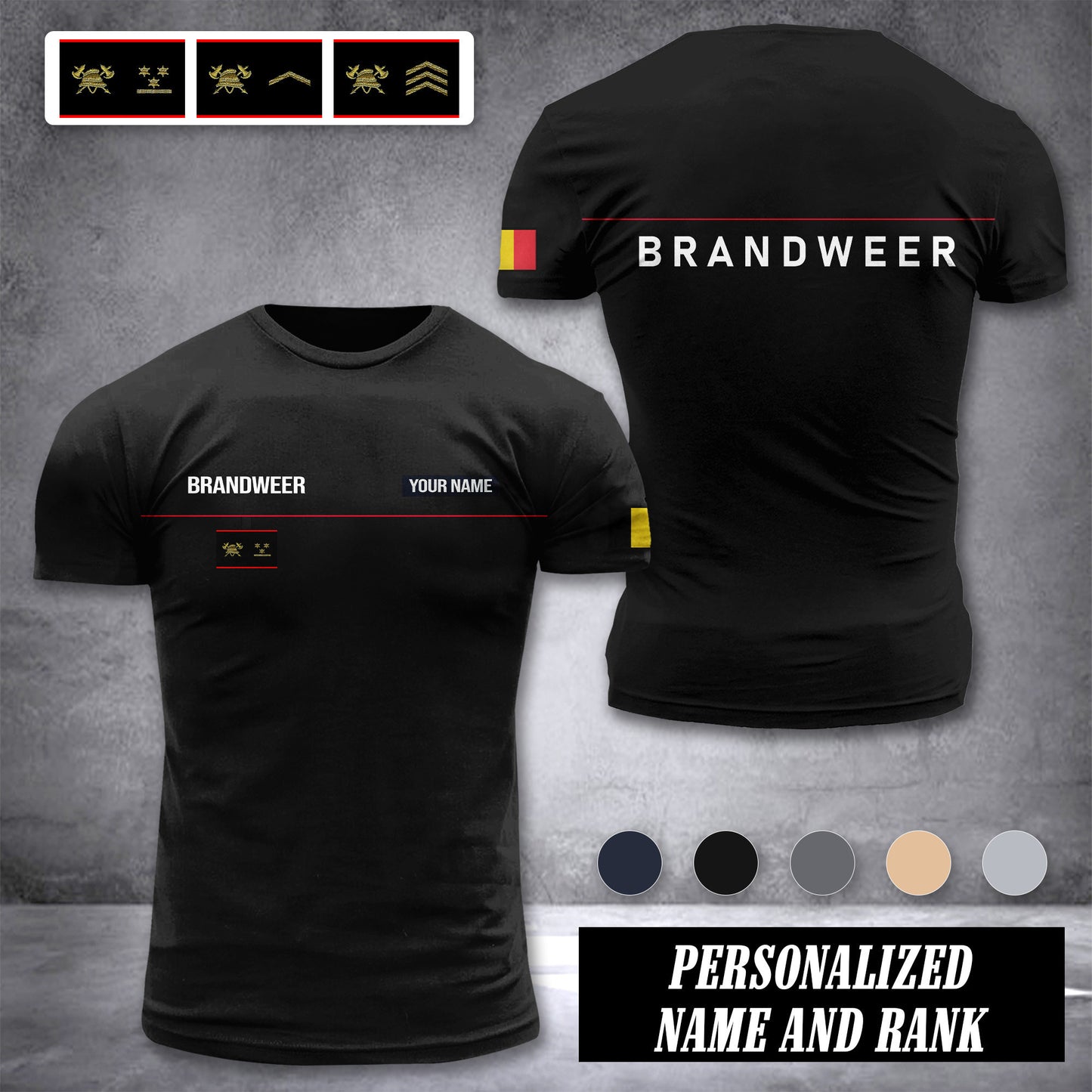 Firefighter Belgium customize ranking T-shirt 2762
