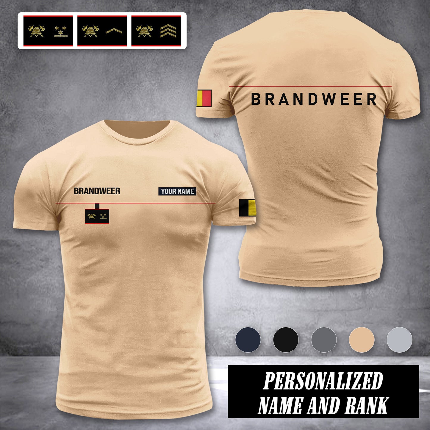 Firefighter Belgium customize ranking T-shirt 2762