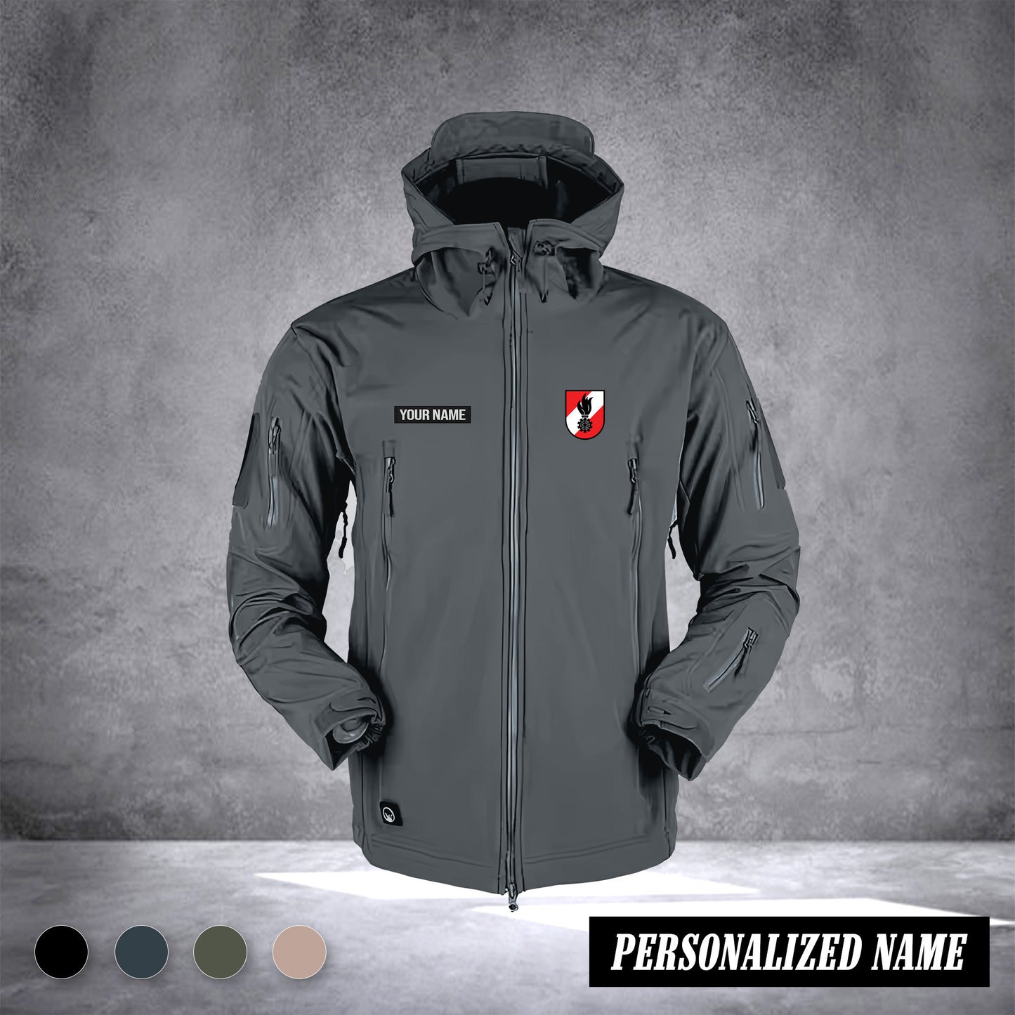 Firefighter Shark Skin Softshell Jacket Men Outdoor Windproof Hooded Coat Windbreaker Thermal Fleece Hiking Customize