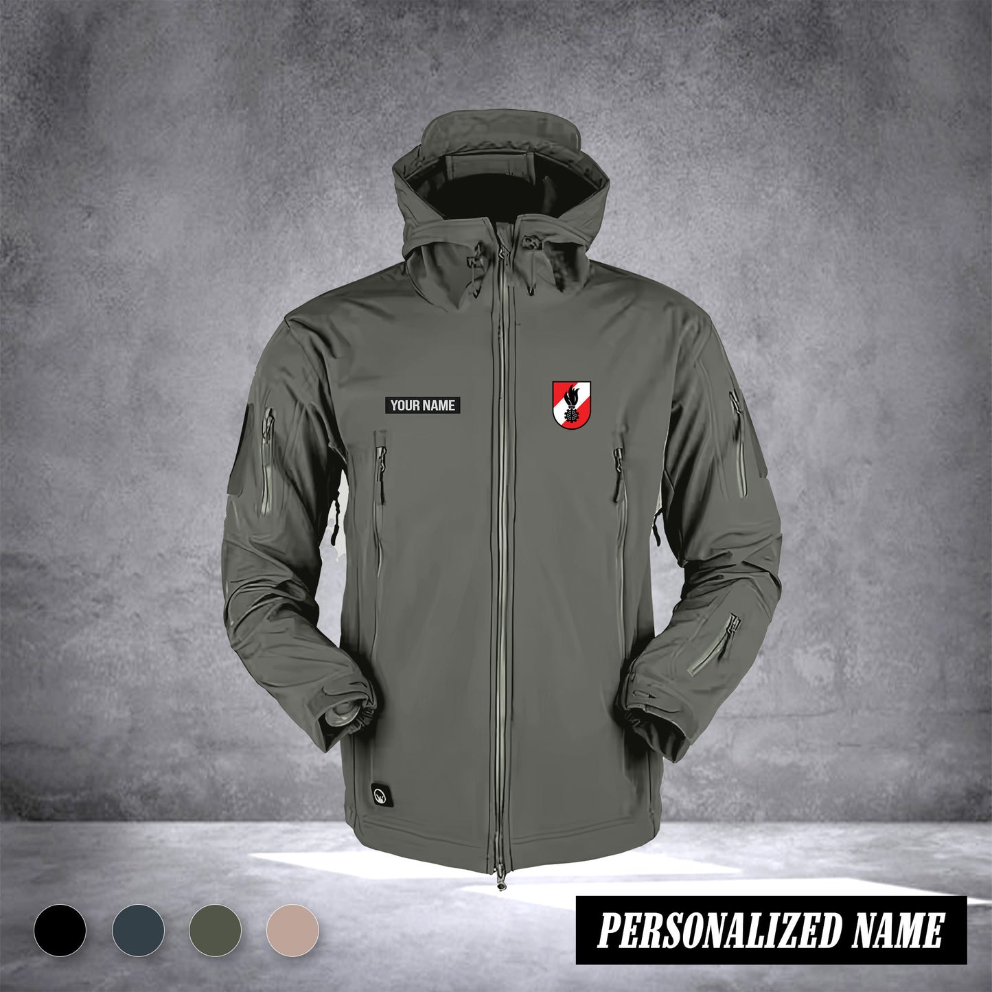 Firefighter Shark Skin Softshell Jacket Men Outdoor Windproof Hooded Coat Windbreaker Thermal Fleece Hiking Customize