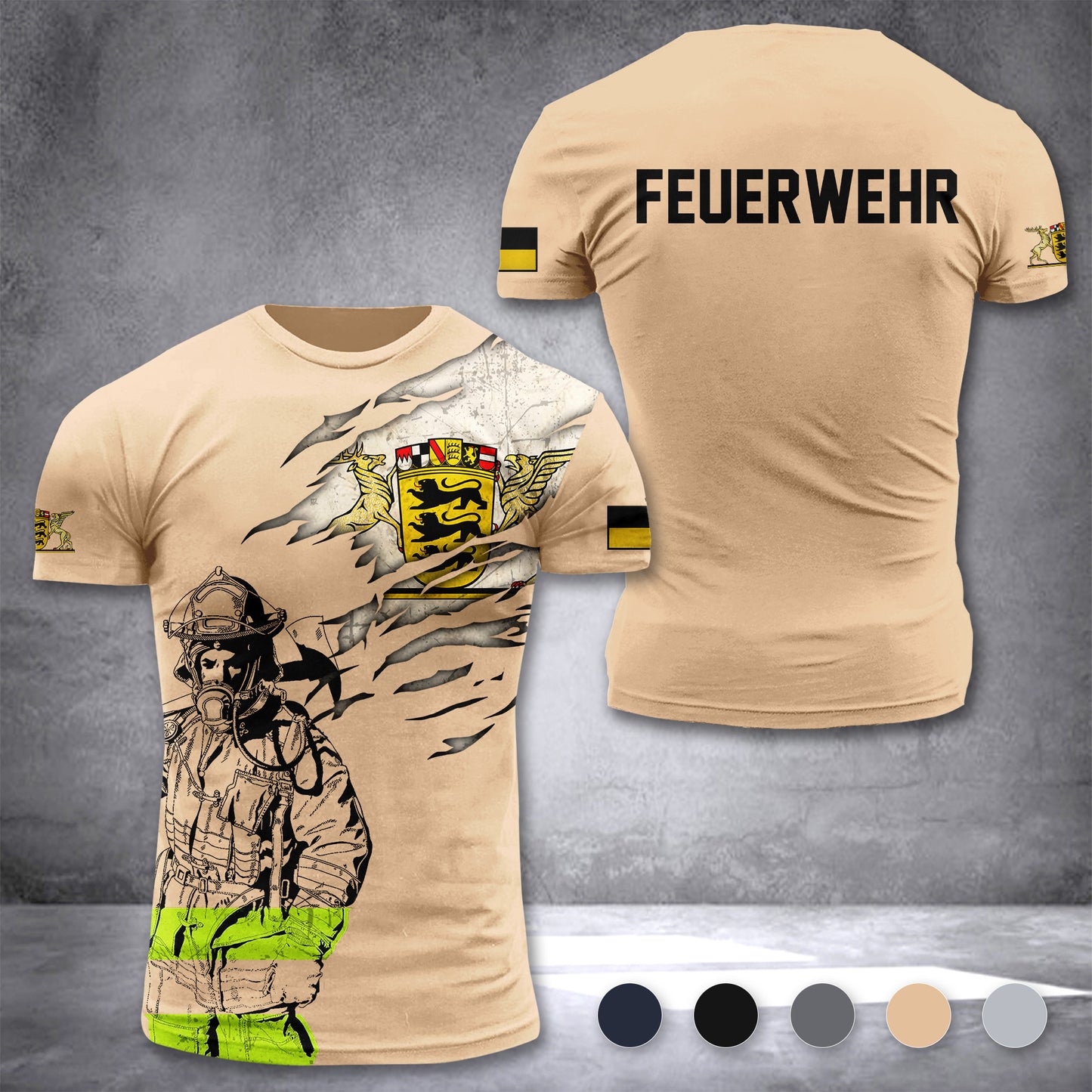 Firefighter Baden-Württemberg Germany customize T-shirt 3d 297