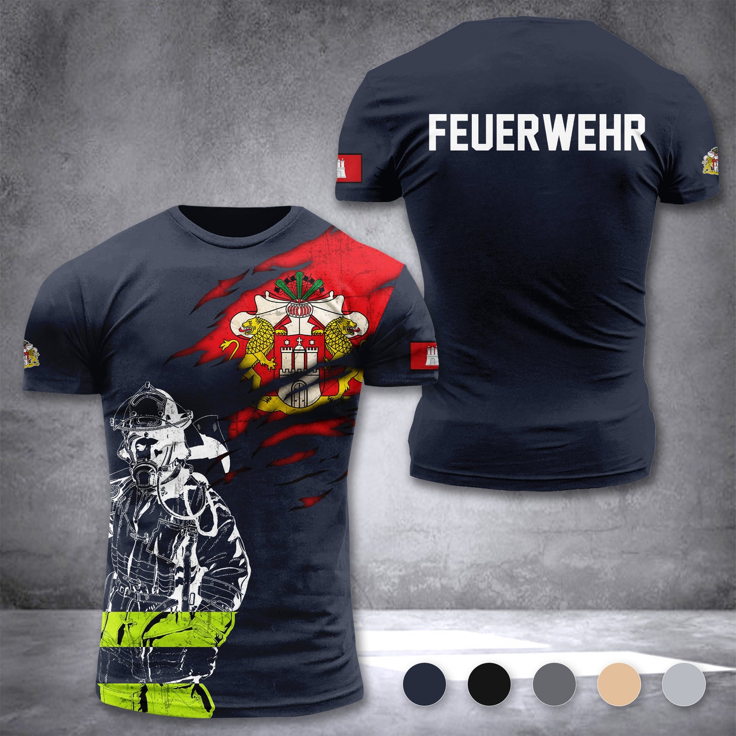 Firefighter Hamburg Germany customize T-shirt 3d 297