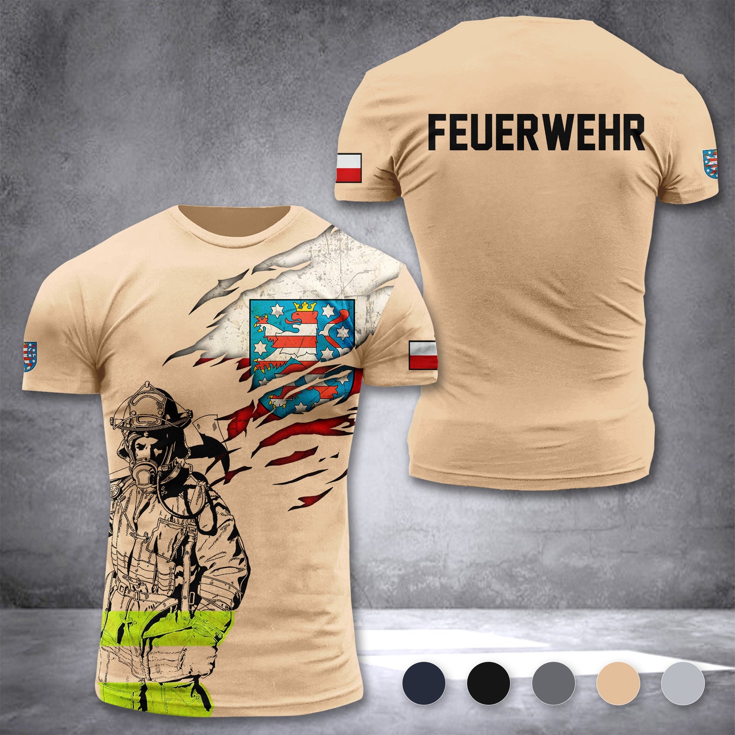 Firefighter Thuringia Germany customize T-shirt 3d 297