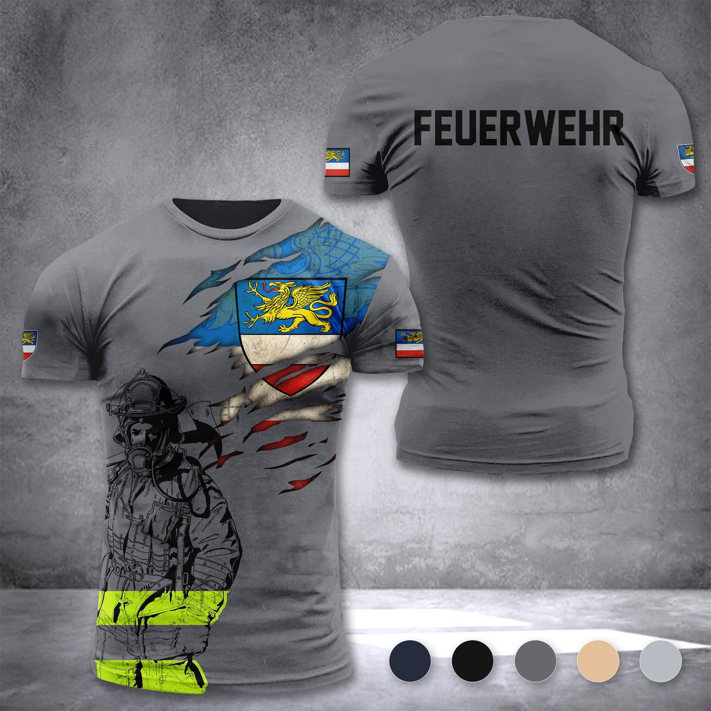 Firefighter Rostock Germany customize T-shirt 3d 297