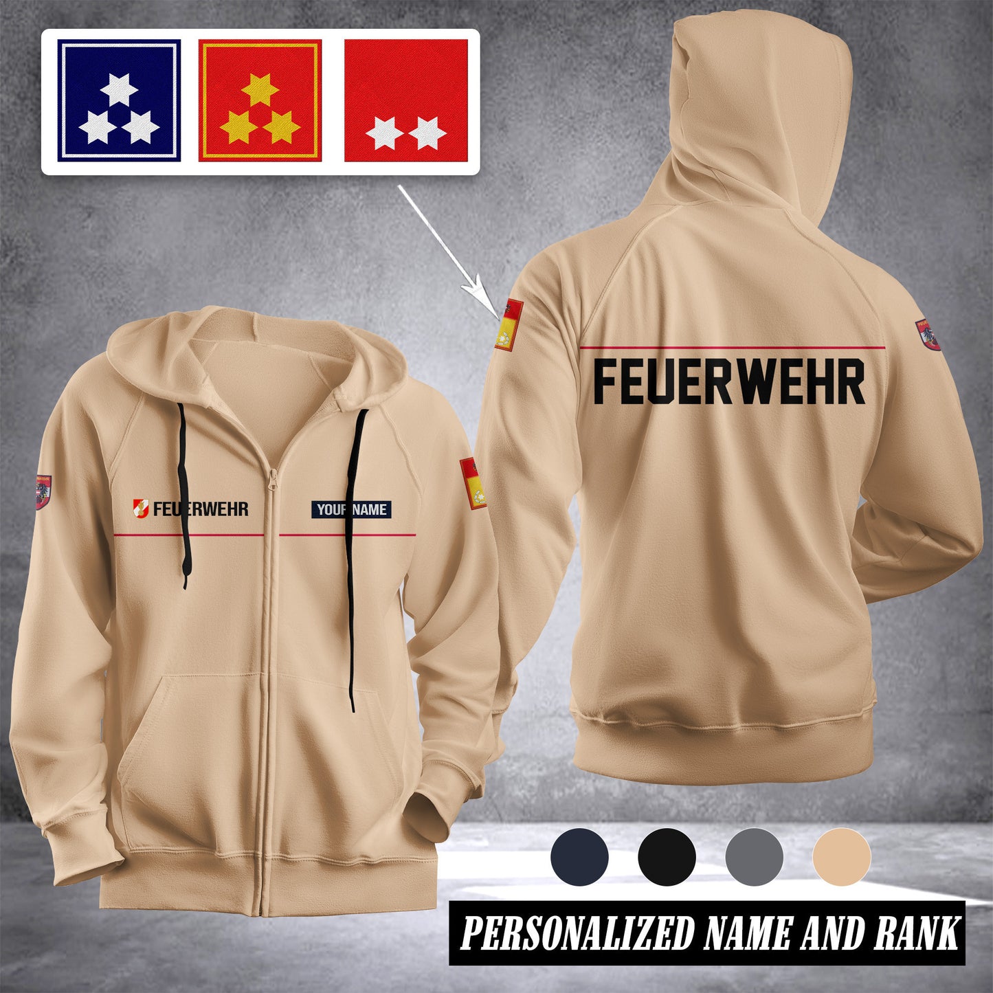 Firefighter Austria Custom Ranking Fleece Zipper Hoodie 139