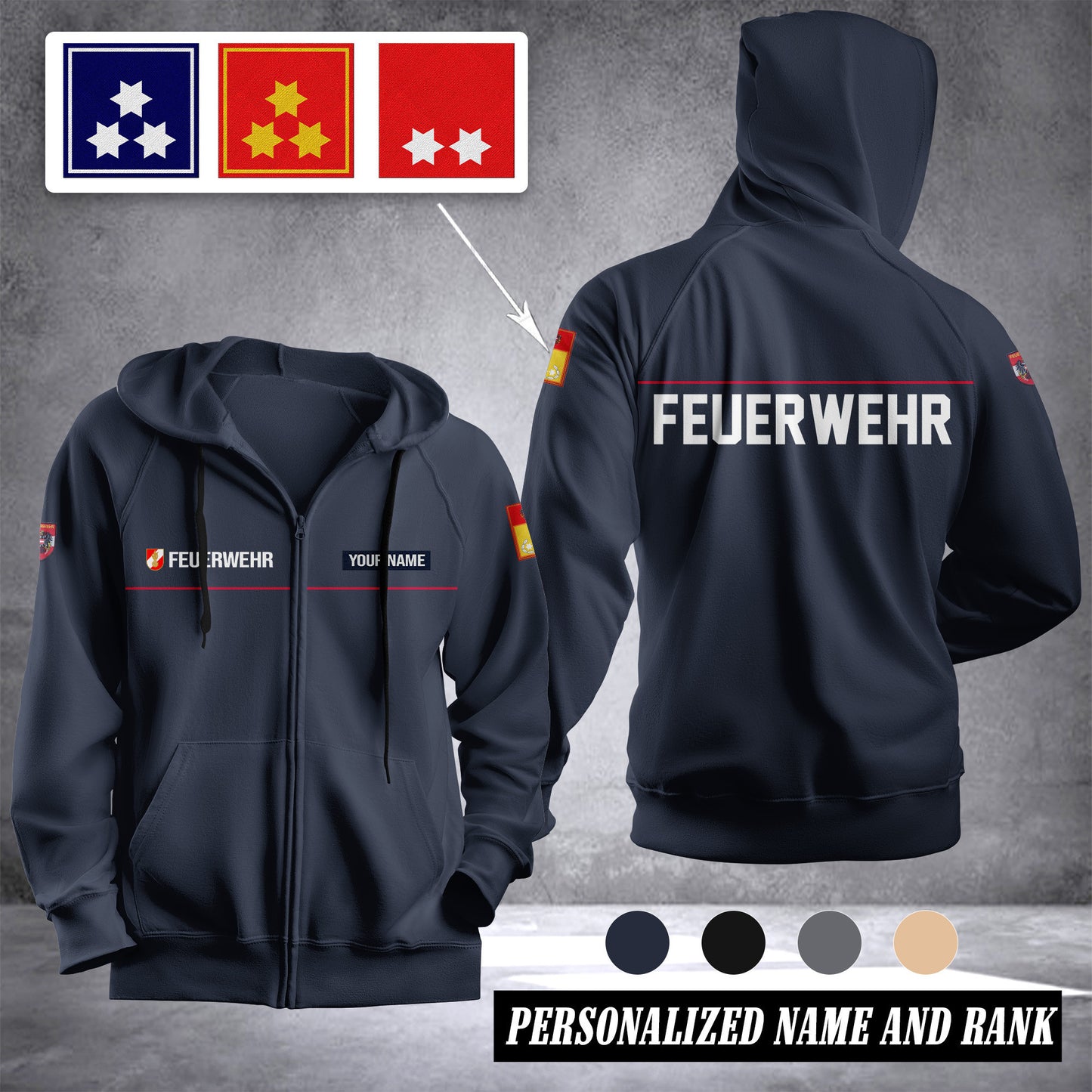 Firefighter Austria Custom Ranking Fleece Zipper Hoodie 139