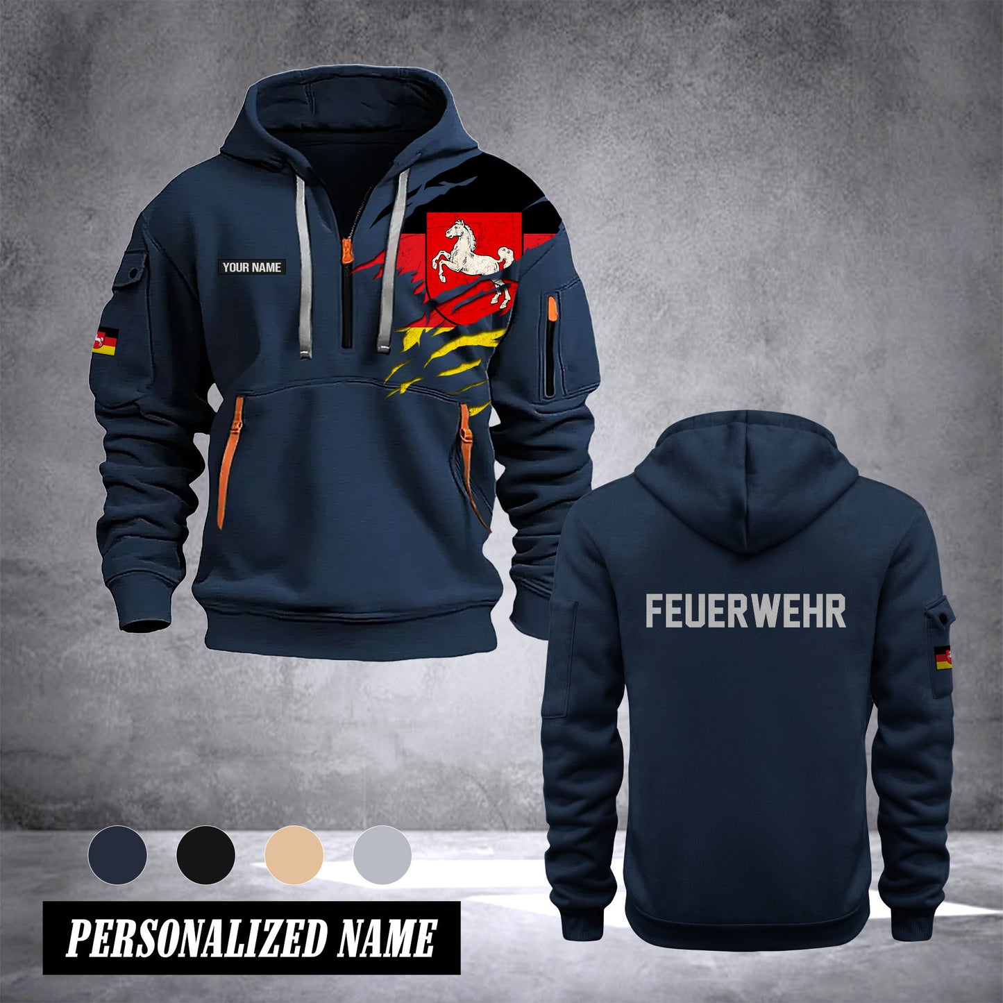Firefighter Lower Saxony Germany customize Hoodie Half Zipper 0909