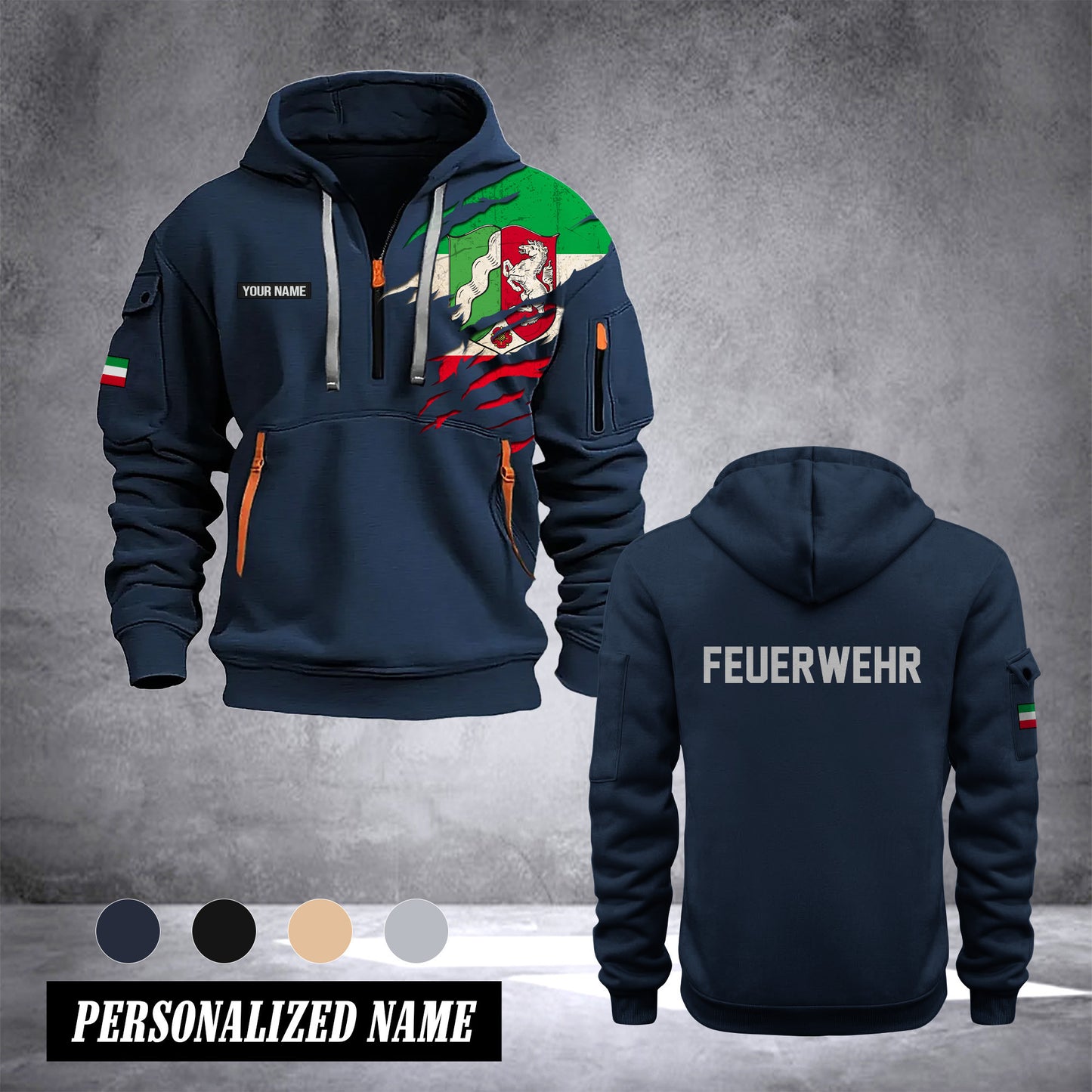 Firefighter Nordrhein Westfalen Germany customize Hoodie Half Zipper 0909