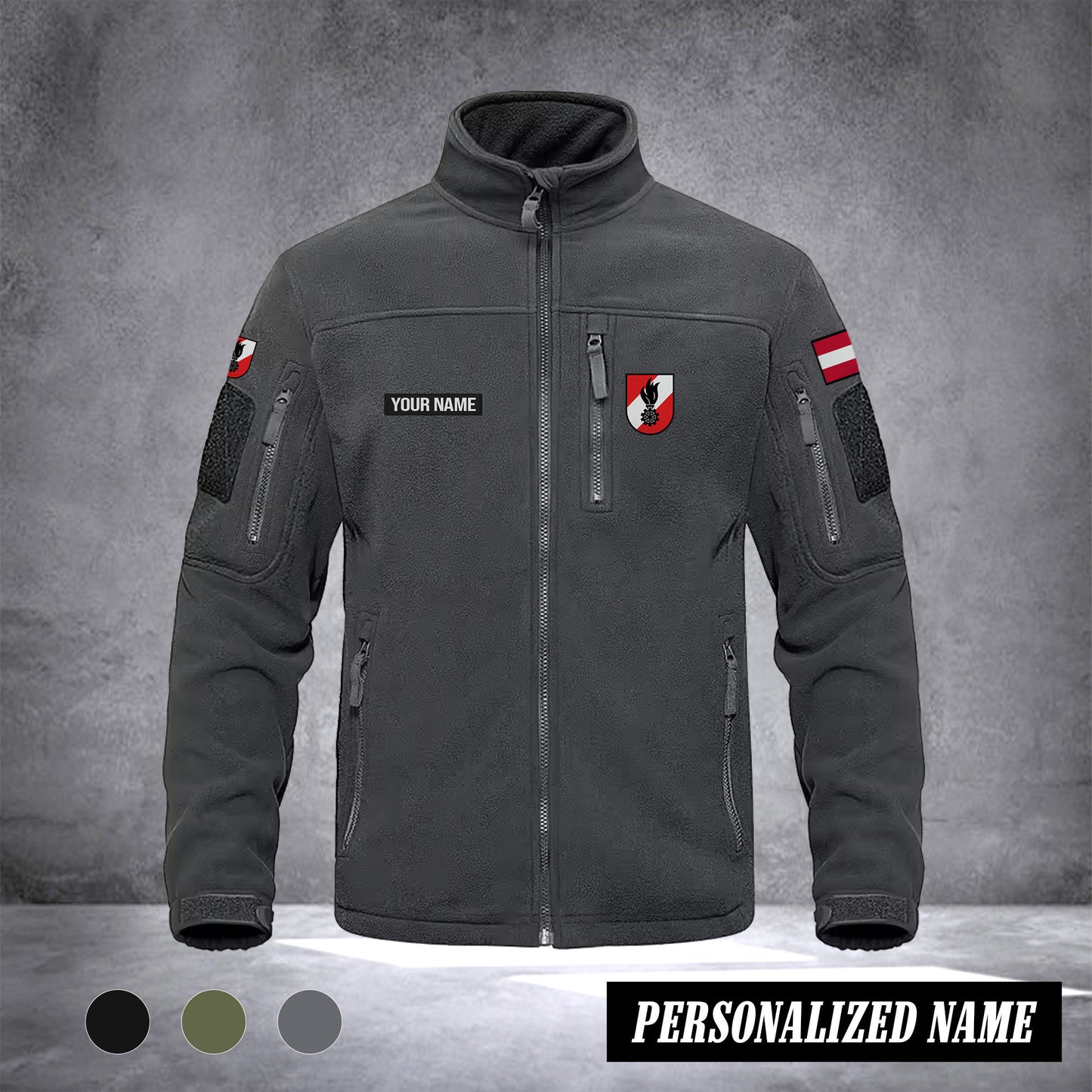 Firefighter Austria Fleecejacke – Warme Thermojacke für Damen & Herren, Arbeitsjacke mit Zipper-Taschen, Ideal für Wandern, Training & Outdoor