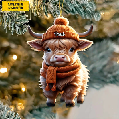 Personalized Charming Christmas Cow Acrylic Ornament 2