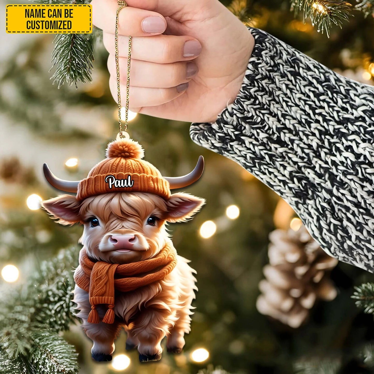 Personalized Charming Christmas Cow Acrylic Ornament 2