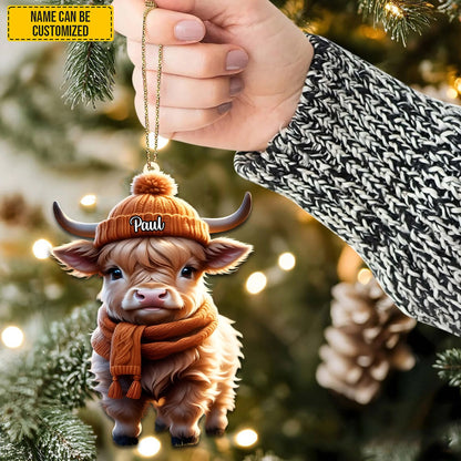 Personalized Charming Christmas Cow Acrylic Ornament 2