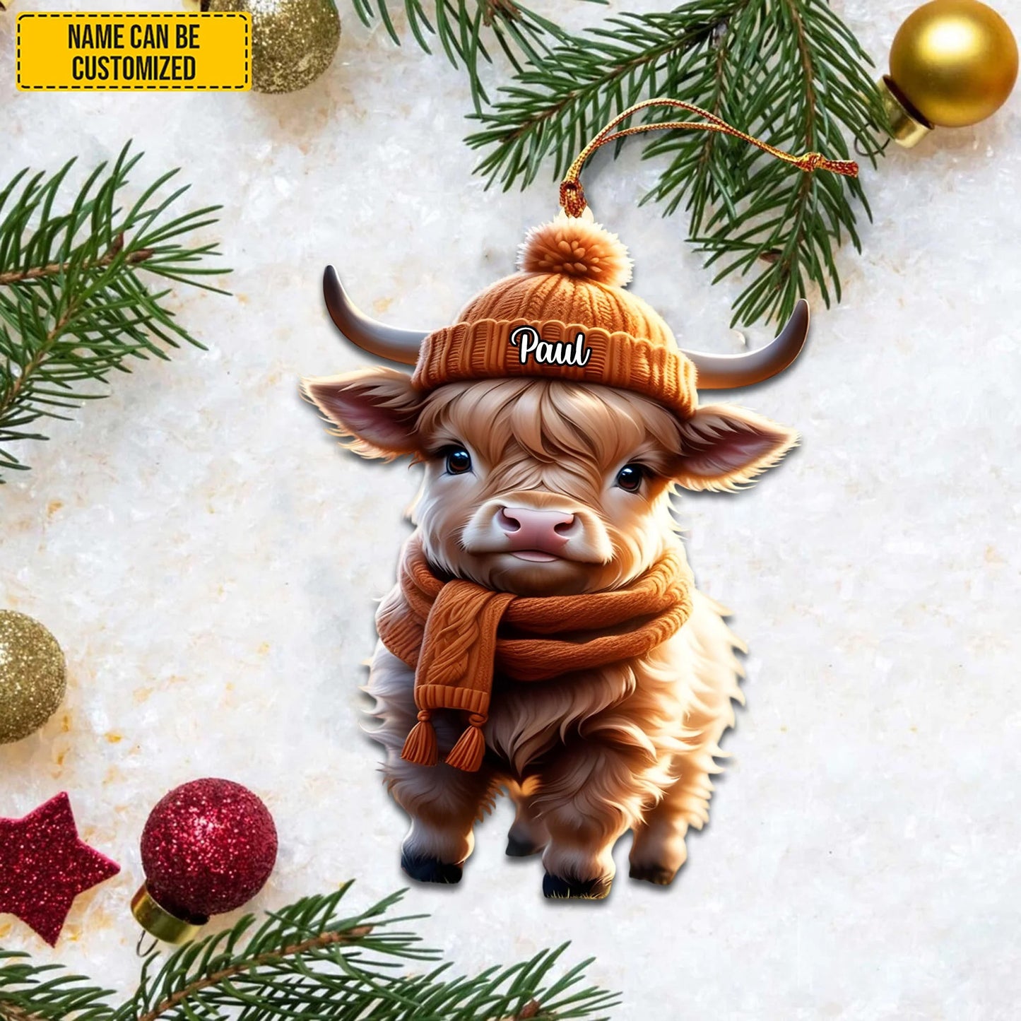 Personalized Charming Christmas Cow Acrylic Ornament 2